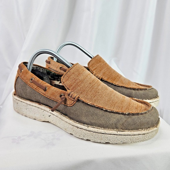 Justin Boots Other - Justin Loafers Men 7.5 M Walker Shoes Ash Cafe Leather Canvas Slip On Boat Shoe